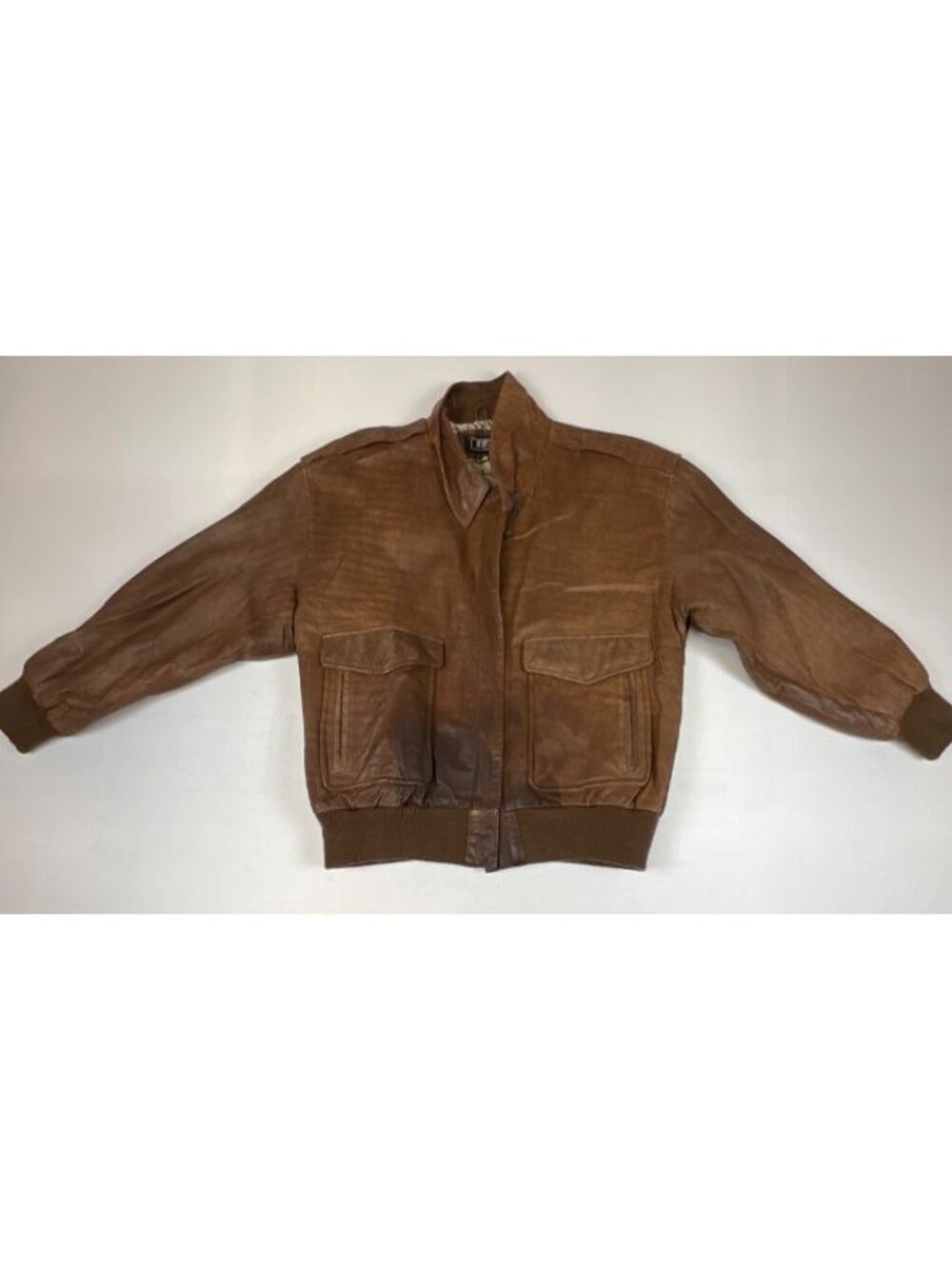 Vintage IZZI Leather Bomber Jacket Men's Large Brown Map Lining